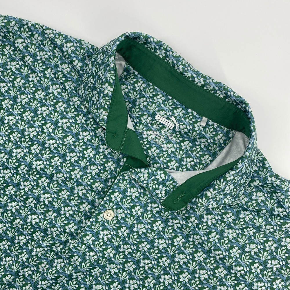 Puma Way Golf Polo Shirt Mens Small Green Floral Performance Spring Tropical
